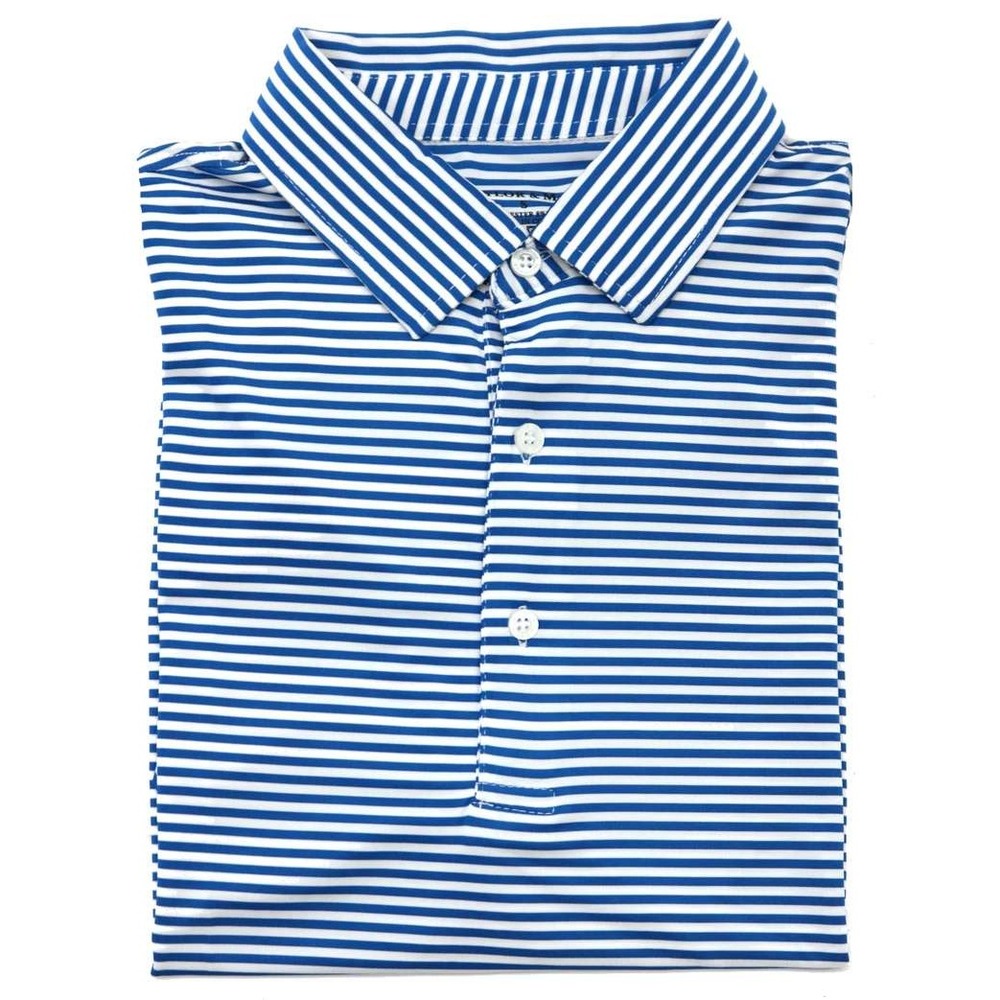 Taylor & Mick Mens Large Blue White Striped Performance Polo Shirt Stretch L